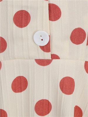 Women's 50s Vintage Polka Dot Midi Dress Turn Down Collar Button Front Summer Dresses