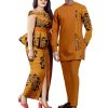 Dashiki African Dresses for Women Top and Split Skirts Matching Men Shirts and Pants Sets Couple Outfits