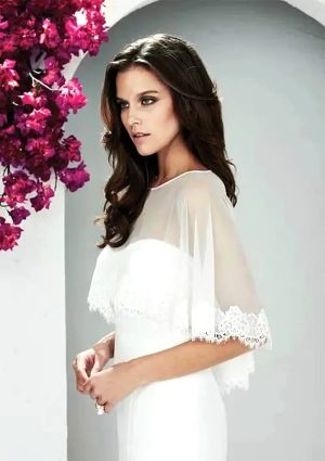 Women Lace Shawl Wrap for Bride with Embroidered Lace Tulle Wedding dress cover up