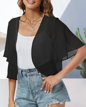 Women Shrug Chiffon Cardigans Open Front Short Sleeve Bolero for Evening Dressy