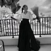 Satin Long Sleeve Prom Dress with Pockets Formal Evening Party Gowns Black Skirt Gown XMD5