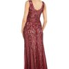 Beaded V-Neck Long Gown W/Mesh Contrast Insets & Sequin Embellishments