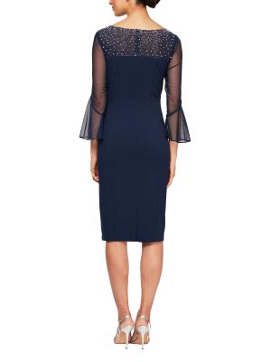 Women's Short Shift Dress with Embellished Illusion Detail