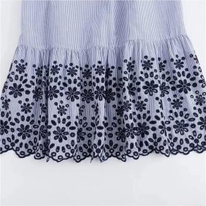 Women's Hollow Out Embroidered Stripe Beach Vacation Dress One Line Collar Summer Casual Midi Dresses