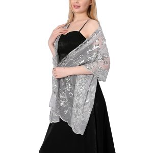 Sequin Floral Shawls and Wraps for Evening Dresses,Women sparkly Sheer Mesh Wedding Shawls for Evening Party