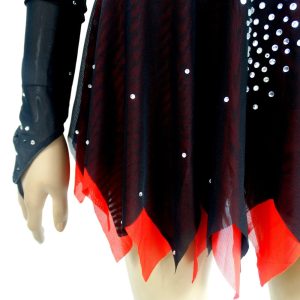Black Red Figure Skating Costumes - Custom Made Skating Skirts & Long Sleeve Ladies' Costumes