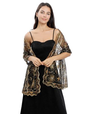 Sequin Lace Shawl Wrap, Evening Formal Sheer Shawls for Women Dressy Cover Up, Girls Wraps and Shawls