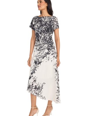 Women's Ruched Waist Asymmetrical Midi Boat Neck Short Sleeve-Special Occasion Wedding Guest Dress