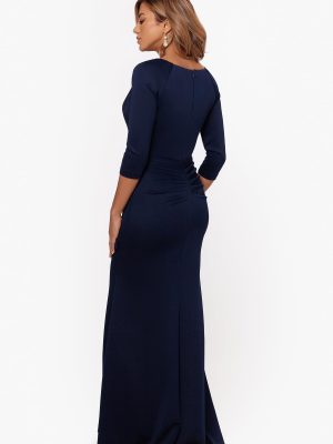 Women's Long 3/4 Sleeve V-Neck Side Ruched Gown (Reg and Petite)