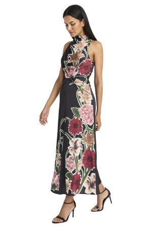 Women's Sleeveless Mock Neck Maxi Elegant Floral Print for Wedding Guest-Versatile Formal Dresses