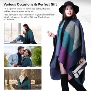 Pashmina Shawls and Wraps, Warm Knit Ruana Ponchos for Women, Open Front Cardigan Shawl Poncho Sweater Women
