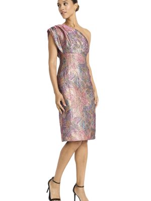 Women's One Shoulder Metallic Jacquard Evening Fitted Special Occasion Cocktail Dress