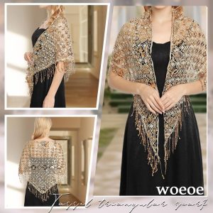 Sequin Shawls and Wraps for Evening Dresses 1920s Shawl Wrap Lace Scarf Wedding Sparkly Cape Cover Up for Evening Wear