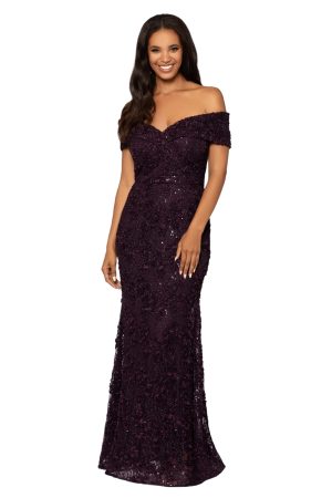 womens Off the Shoulder Sweetheart Neckline Long Lace Dress (Standard & Petite) Special Occasion Dress