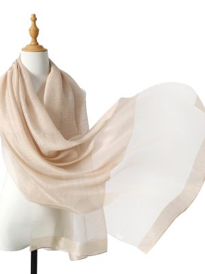 Women's Gold Trim Silk Scarf Shawl Wrap - Elegant Accessory for Evening Dress - Gift Packaged
