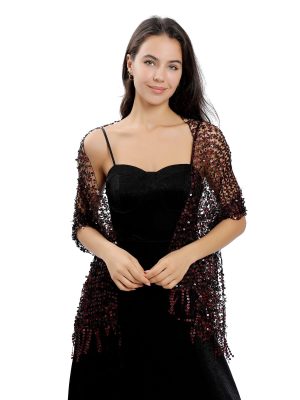 Women's Long Sequin Shawls 1920s Scarf Mesh Glittering Wedding Cape Fringed Evening Wrap Formal Harlem Night