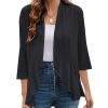 Women Cardigan 3/4 Sleeves Open Front Lightweight Cardigan Draped Ruffles Knit Cardigan