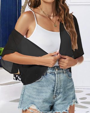Women Shrug Chiffon Cardigans Open Front Short Sleeve Bolero for Evening Dressy