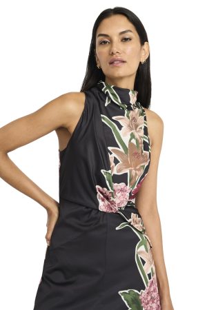 Women's Sleeveless Mock Neck Maxi Elegant Floral Print for Wedding Guest-Versatile Formal Dresses