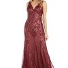 Beaded V-Neck Long Gown W/Mesh Contrast Insets & Sequin Embellishments
