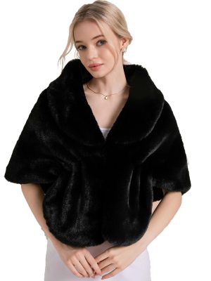 71mOzHfjNHL.jpg Faux Fur Shawls and Wraps For Women Stole Bridal Bridesmaids Warm Womens Cloak Cape Coat For Wedding Party