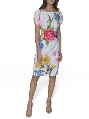 71mhGXrGZEL.jpg Women's Short Ruched Sleeve Jewel Neck Sheath Mini Dress