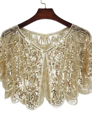 1920s Shawl Wraps Women's Sequin Beaded Bridal Shawl Gatsby Cape Evening Bolero Wedding Party Bridal Cover Up