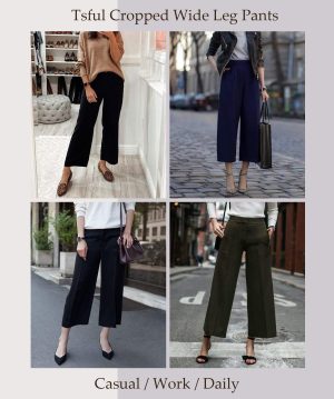 Wide Leg Pants for Women Trousers High Waisted Dress Pants Business Casual Summer Capris Stretch Pull On Work Slacks