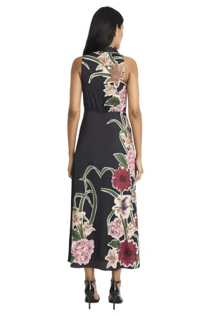 Women's Sleeveless Mock Neck Maxi Elegant Floral Print for Wedding Guest-Versatile Formal Dresses