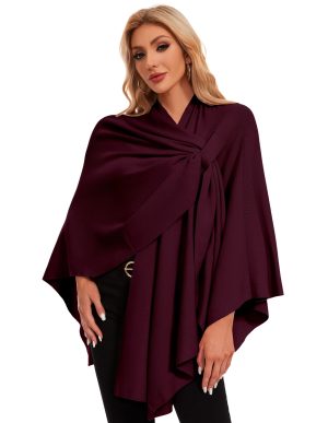 Womens Elegant Cross Front Shawl Wraps Knitted Ponchos Cape Light Weight Poncho Sweater Soft Warm Travel Wraps