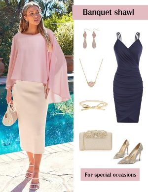 Women Poncho Cape High Low Chiffon Shawls Wraps Scarves Capelets for Evening Dress Bridal Wedding Party