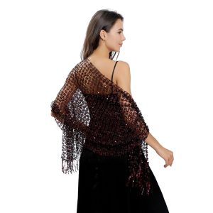 Women's Long Sequin Shawls 1920s Scarf Mesh Glittering Wedding Cape Fringed Evening Wrap Formal Harlem Night