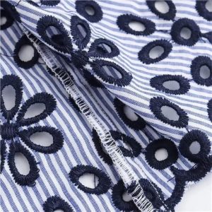 Women's Hollow Out Embroidered Stripe Beach Vacation Dress One Line Collar Summer Casual Midi Dresses