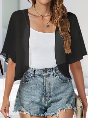 Women Shrug Chiffon Cardigans Open Front Short Sleeve Bolero for Evening Dressy