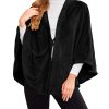 Flannel Faux Poncho for Women Lightweigh Blanket Warm TV Shawl Winter Coat Sweater Cape