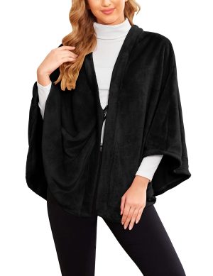 Flannel Faux Poncho for Women Lightweigh Blanket Warm TV Shawl Winter Coat Sweater Cape