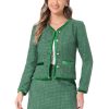 Business Suit Set for Women's 2 Piece Outfits Plaid Tweed Easter Short Blazer Jacket and Skirt Sets
