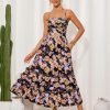2025 Women's Summer Floral Maxi Dress Casual Sleeveless Ruffle Tiered Wedding Guest Flowy Dresses with Pockets
