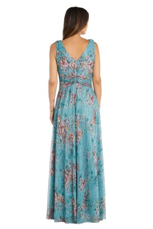 Crinkle Pleated Maxi Dress W/Ruffle Cascade Side