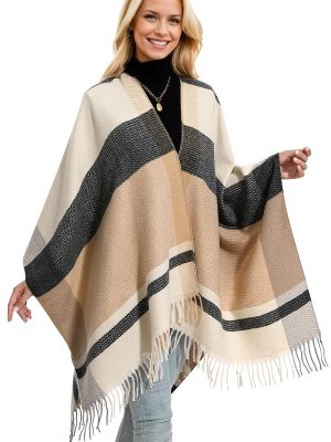 Shawl Wraps Gifts for Women,Warm Poncho Sweater,Tassels Open Front capes, Travel Christmas Gifts for Winter Fall