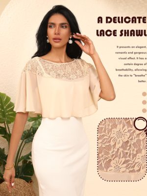 Chiffon Lace Shawl Wraps Women's Girls Cape Shrug for Evening Dress Wedding Capelet Cover Up