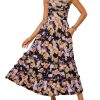 2025 Women's Summer Floral Maxi Dress Casual Sleeveless Ruffle Tiered Wedding Guest Flowy Dresses with Pockets
