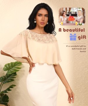 Chiffon Lace Shawl Wraps Women's Girls Cape Shrug for Evening Dress Wedding Capelet Cover Up