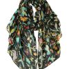 Scarfs for Women Lightweight Floral Birds Print Cotton Scarves and Wraps for Summer Shawl