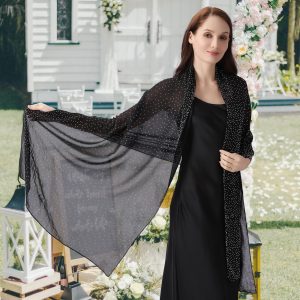 Shawl and Wraps for Evening Dresses, Soft Sheer Chiffon Sparkly Rhinestone Wedding Scarf Formal Shawl Wraps for Women