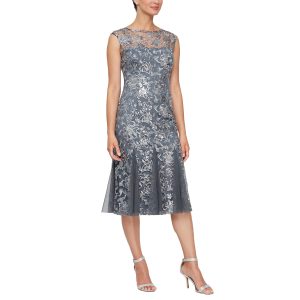 Women's Short Embroidered Cocktail Dress, Wedding Guest (Petite and Regular Sizes)