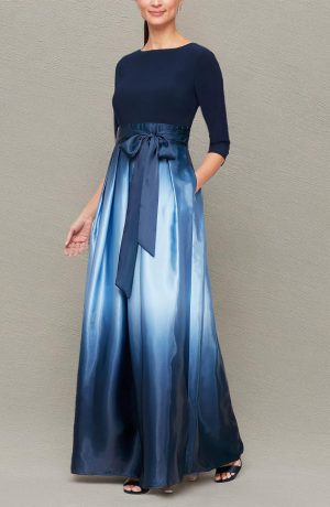 Women's Long Satin Mother of The Bride Dress with Pockets, Formal Party Gown (Petite and Regular Sizes)