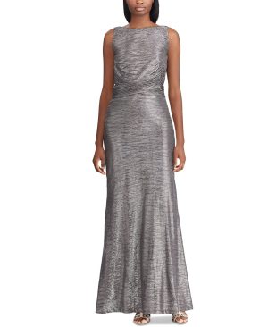Womens Dilamana Gathered Sleeveless Evening Dress Gray 6