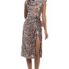 Women's Sequin Mock Neck Midi Dress with Slit