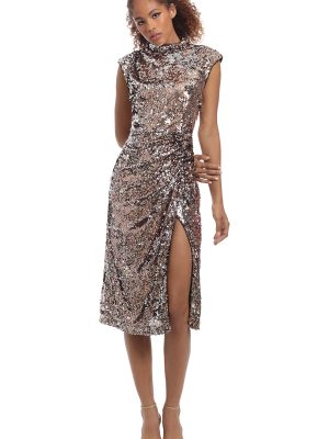 81RQKaj8mLL.jpg Women's Sequin Mock Neck Midi Dress with Slit
